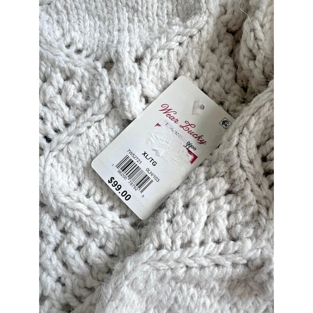 Lucky Brand Women's Open Stitch Pullover Sweater Top Whisper Off White XL